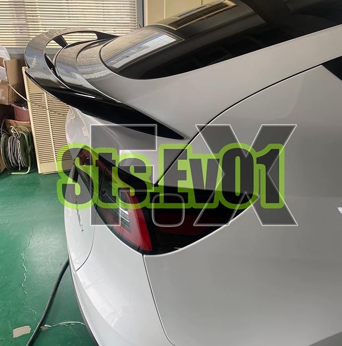 STSEV01 Rear Trunk Spoiler Wing Compatible with Tesla Model Y 2020-2024, Painted Glossy Black 2-Layer Hollow Out Performance Style DeckLid Lip Exterior Accessories