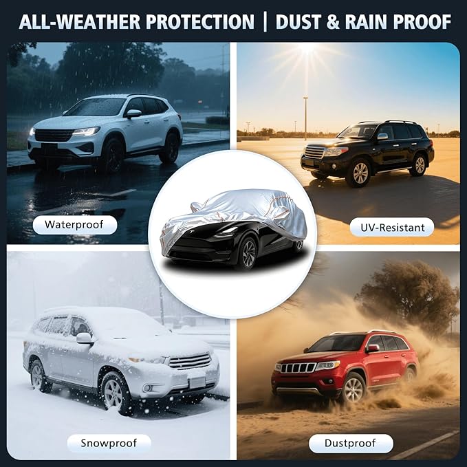 Car Cover Waterproof All Weather for Tesla Model Y 2020-2025,All-Around Fastening and 4 Upgrades, 30s Quick-Install for Car Cover