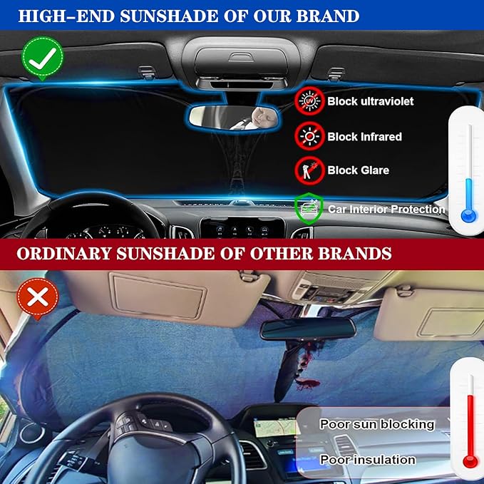 Car Windshield Sunshade Compatible with Chevy 2019-2025 Silverado 1500 ONLY, Front Window Shades Foldable Windshield Cover Reflective Sun Visor Protector - Keep Your Car Cool