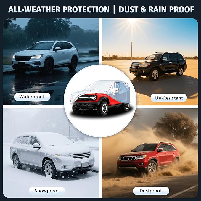 Car Cover Waterproof All Weather for Bronco 2020-2025,All-Around Fastening and 4 Upgrades, 60s Quick-Install for Car Cover