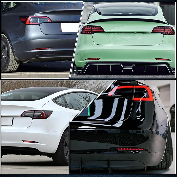 Smoked Lens Rear Fog Bumper Reflector Brake Tail Sequential Flash Singal Lights Lamp 3 in 1 Compatible with Tesl a Model 3 2017-2022 2023 Standard Performance Arrow Style