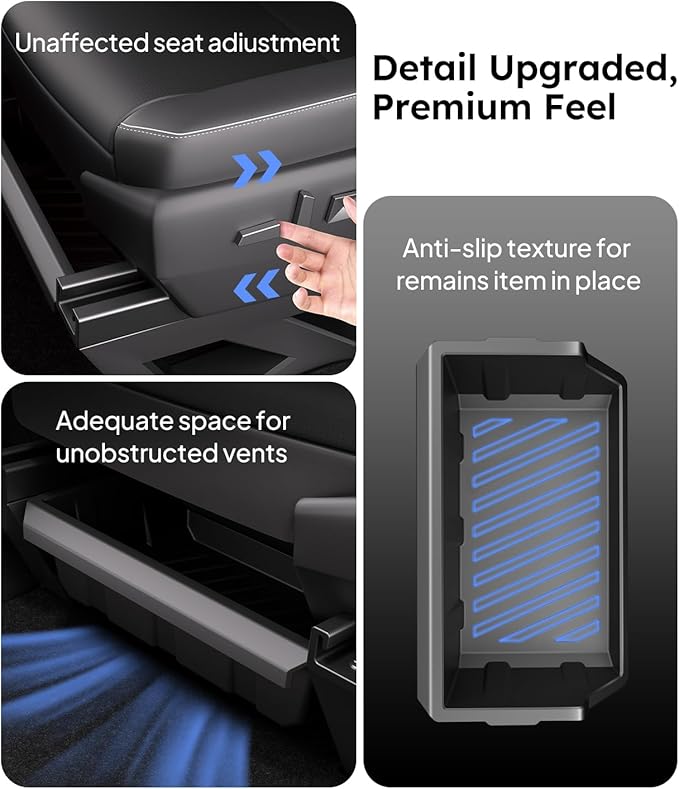 Wigoo Under Seat Storage Box for Tesla Cybertruck, 2 Pack TPE Underseat Storage Tray, Secure No-Slide Installation Design