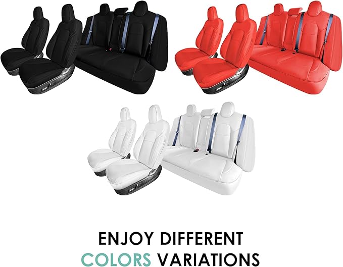 FH Group Custom Fit Car Seat Covers Specifically Made for 2017–2023 Tesla Model 3 Full Set Solid Red Faux Leather Car Seat Covers, Waterproof Automotive Seat Covers, Tesla Accessories