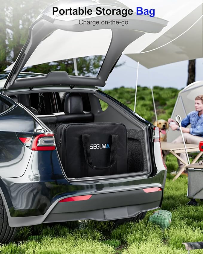 SEGUMA Level 1/2 Tesla Charger (10A-24A), 240V NEMA 14-30 Dryer Outlet Plug & 120V NEMA 5-15 Adapter, 25ft Cable, Portable Home Mobile Electric Car Charging Station NACS for Model Y/S/3/X/Cybertruck