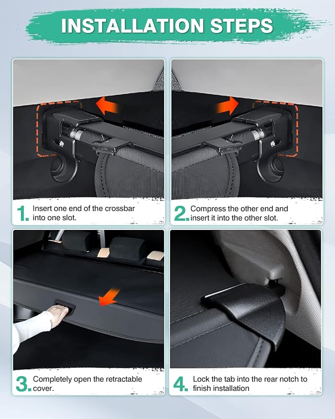 Powerty Cargo Cover for 2014 2015 2016 2017 2018 Jeep Cherokee Accessories Trunk Cover Retractable Trunk Shielding Shade Cargo Luggage Cover No Gap (Not for Grand Cherokee or Latitude)