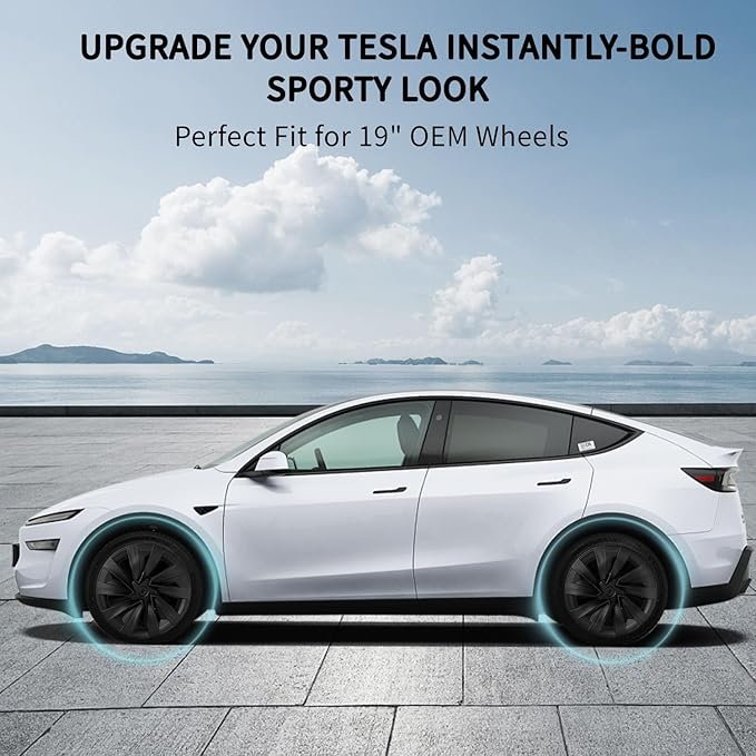4Pcs Wheel Covers for Tesla Model Y Juniper 2026, 19 Inch Wheel Covers with Center Caps, Spiral Style Aero Wheel Protector Model Y Juniper Accessories (Matte Black)
