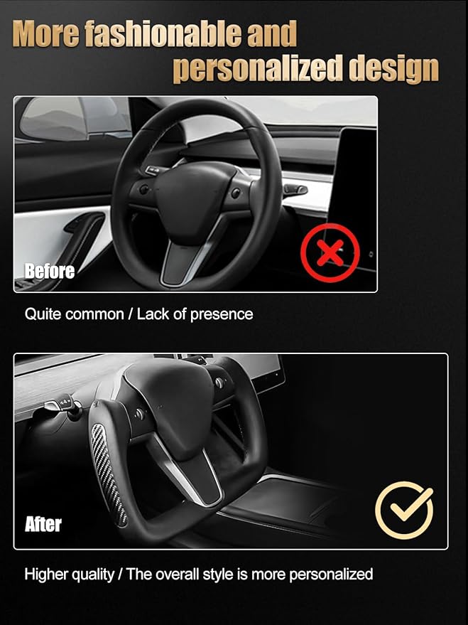 ZIMABLUE Yoke Steering Wheel Personalized Yoke Steering Wheel, Nappa Leather with Side Matte Carbon Fiber without Front Trim for Tesla Model 3 2017-2023, Model Y 2019-2024 With Heating Function