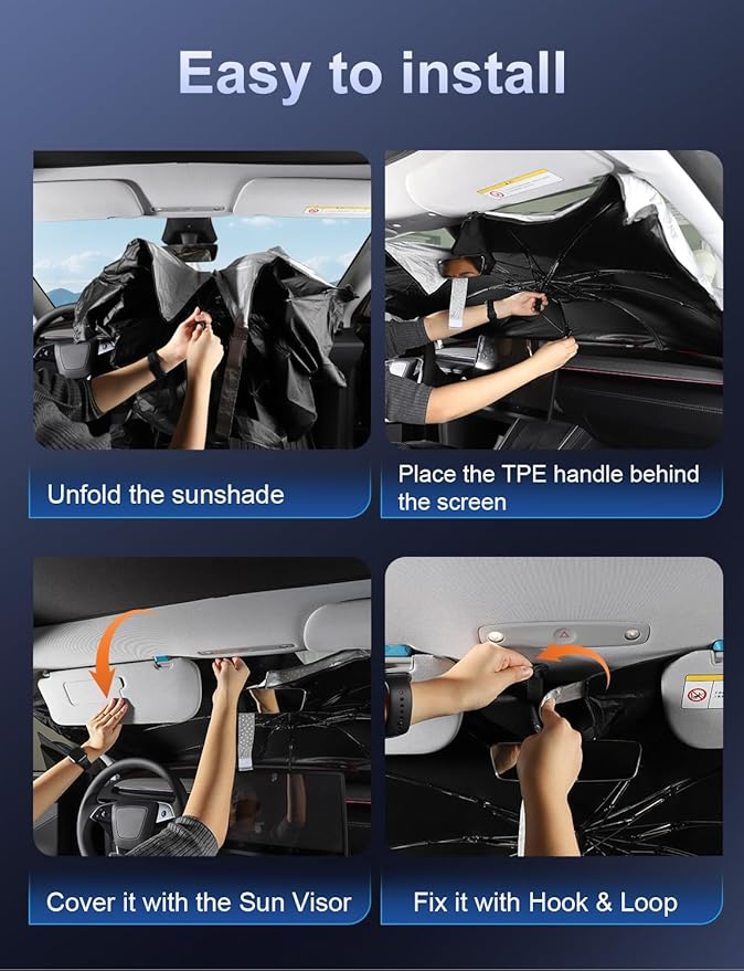 Windshield Sunshade Umbrella for Tesla Model Y 3 Extra Large Wider Coverage Foldable Heat Insulation for Tesla Model Y 3 (Juniper & Highland Included) Accessories 2026-2017