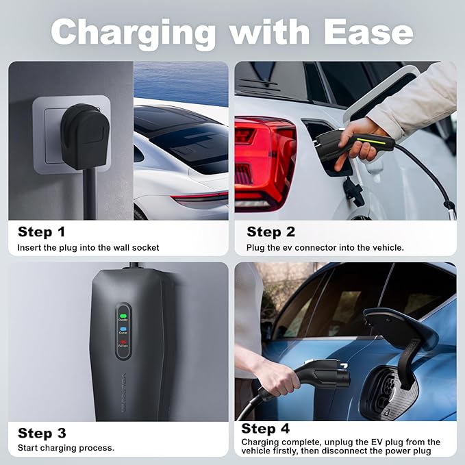 Level 2 EV Charger, 32A/7KW Electric Vehicle Portable Charger with 28FT Cable, Home EV Charging Station, 240V NEMA 14-50 Plug, for All SAE J1772