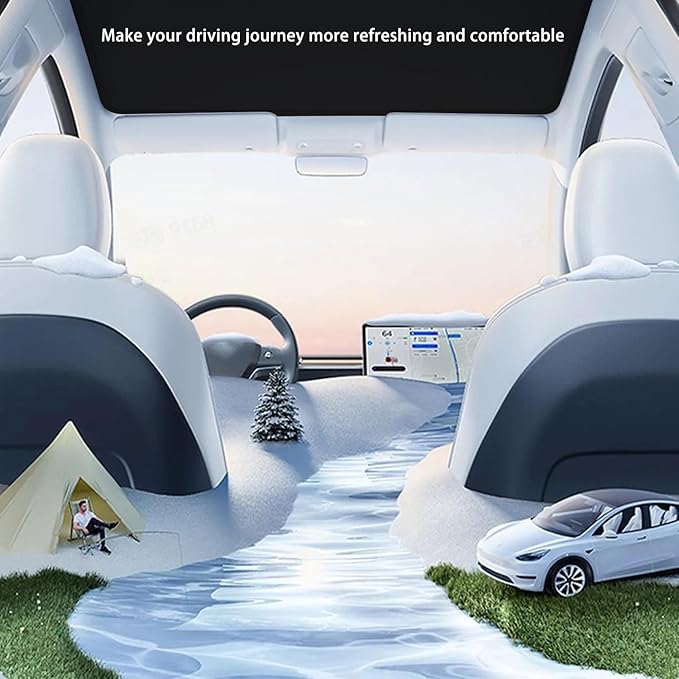 TOPABYTE Sunshade Roof for Tesla Model Y Juniper 2026 2025 Upgrade Ice Crystal Foldable Car Glass Sunroof Shade Sunshades Heat Insulation Cover Roof Window UV Protection, Black