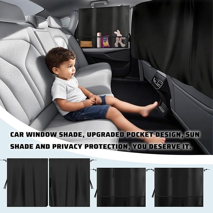 3PCS Upgraded Rear Car Window Shades,2PCS Window Shade for Car & 1PC Cars Privacy Curtain with Storage Pockets,Essential Windows Cars Shades for Sun Shading & Privacy Protection
