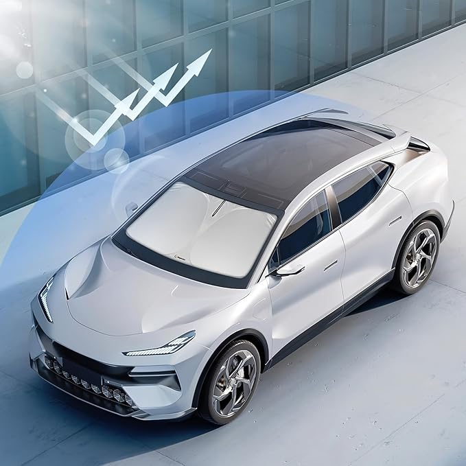 Windshield Sunshade for Hyundai Tucson 2022 2023 2024 2025 2026 - Innovative No-Light-Pass Technology, Mirror Cut-Out, Blocks 99% UV Rays, Fade-Resistant, Easy-Fold Tucson Windshield Sun Shade