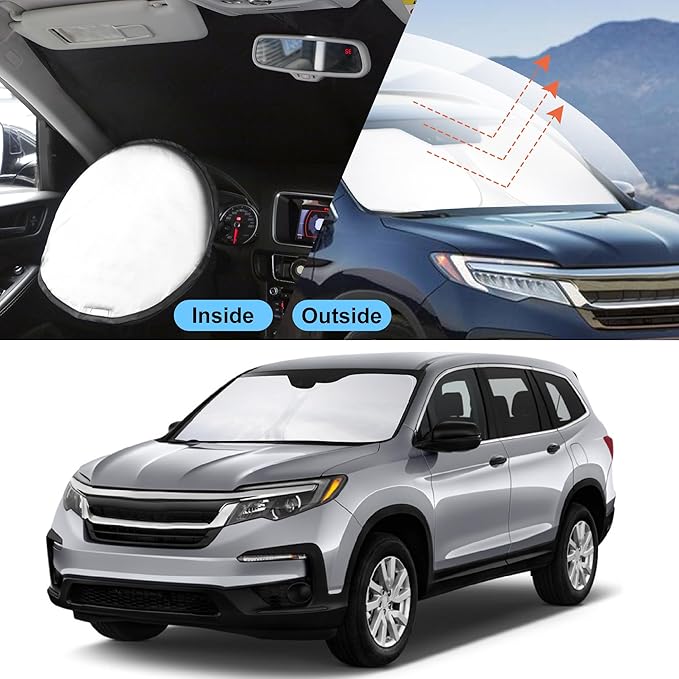 YYCKE Windshield Sun Shade Accessories Compatible with 2016-2025 Pilot EX-L Special Edition Elite Black Edition Touring for Honda Foldable Sunshade Sun Visor Blocks UV