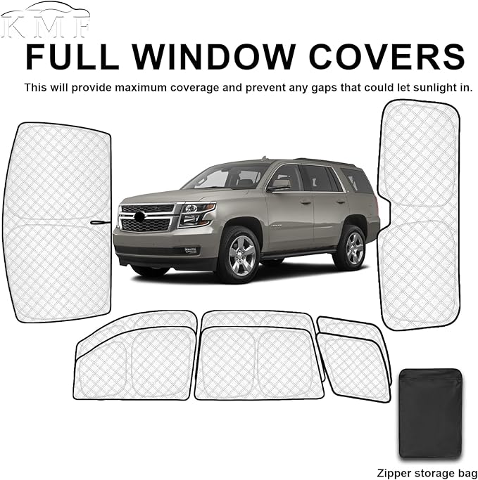 KMF 8pcs Thicken Full Sun Shades for Chevy Tahoe 2015-2020 Accessories, Chevrolet Car Window Covers Sunshade for Windshield Side Rear, UV Block and Privacy Blackout for Car Camping Outdoor
