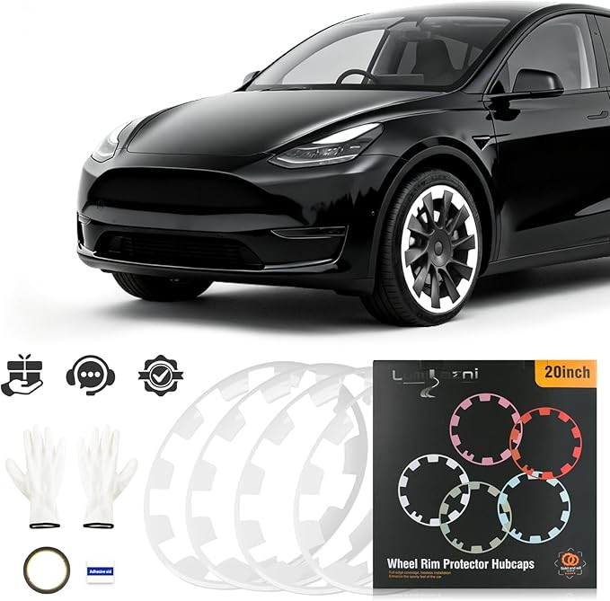 Wheel Rim Protect for Tesla Model Y 20" (2020-2024), Easy-Install Hubcaps Wheel Cover, Scratch-Resistant Car Tire Trim Rings, Stylish Design for Induction Wheels, Peal White 4Pcs Model Y Accessories