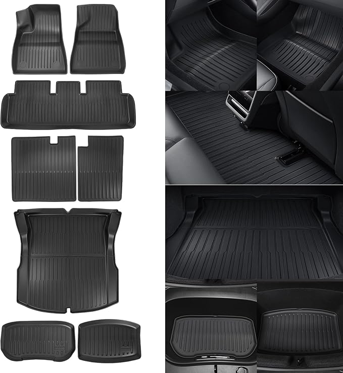 Floor Mats Model 3 Highland 2025 2024, TPE All Weather Cargo Liner Floor Mats and Cargo Trunk Mats Accessories Front Rear Cargo Mat Full Set of 8