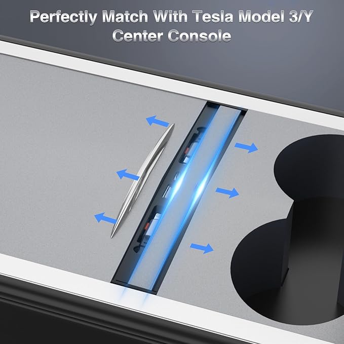 Retractable Center Console USB Hub for Tesla Model 3 Model Y, THELIFELICIOUS Tesla Interior Accessories Central Control Docking Station with Fast Charging Cables