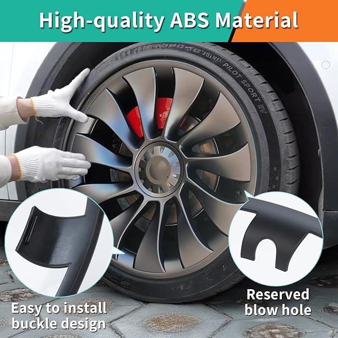 Tesla Rim Protector Model Y 21 inch|Fit 21 Inch Überturbine Wheel Covers 2020–2024|Hubcap Guards ABS Trim Rings for Curb Rush Prevention |Matte Black(Set of 4)|Tesla Model Y Accessories