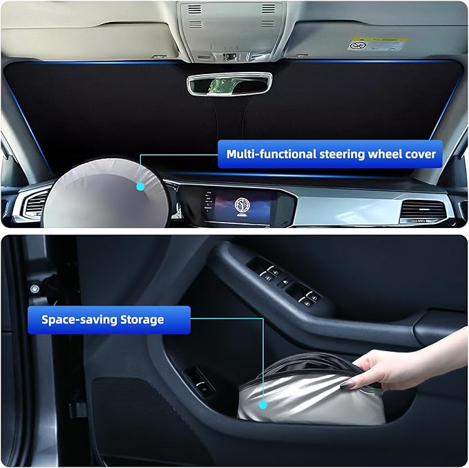 Side Window Sunshades for Ford Fusion 2013-2021, Front Window Shades Custom Fit for Fusion, Foldable Car Sun Shield with Steering Wheel Sunshade to Block UV Keep Car Cool