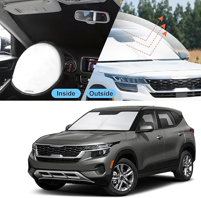YYCKE Windshield Sun Shade Accessories Compatible with Kia Seltos 2021-2025 Foldable Sunshade Sun Visor Blocks UV