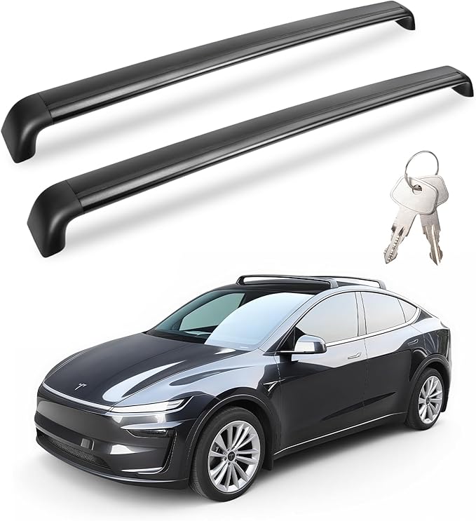 2PCS Cross Bar Roof Racks Compatible with 2021-2026 Tesla Model Y Juniper, 176LB Load Capacity, Lockable Luggage Cargo Rails Carrier Accessories Fits Bikes Kayaks Ski Tent Roof Box