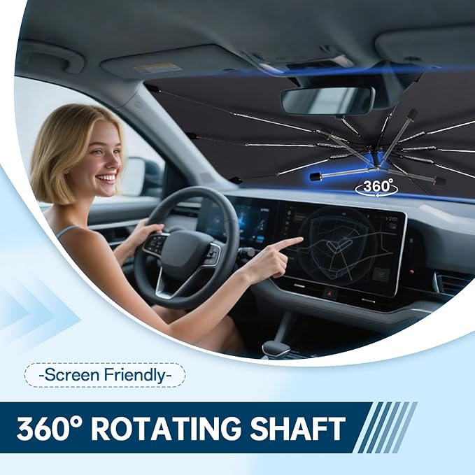 Windshield Sun Shade for Honda Civic 2016-2026, Umbrella Car Shades with 360°Rotating Shaft, Foldable Front Window Sunshade for UV & Heat Protection