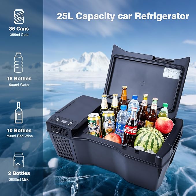 Built-in Car Refrigerator Compatible with Tesla Cybertruck, 26.4Qt/25L Custom-fit Trunk Freezer, APP Control, 12/24V Low-Noise Compressor Cooler, Hidden Electric Fridge for Camping & Road Trips