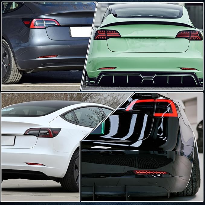 Red Lens Rear Fog Bumper Reflector Brake Tail Sequential Flash Singal Lights Lamp 3 in 1 Arrow Style Compatible with Tesla Model 3 2017-2022 2023 Standard Performance