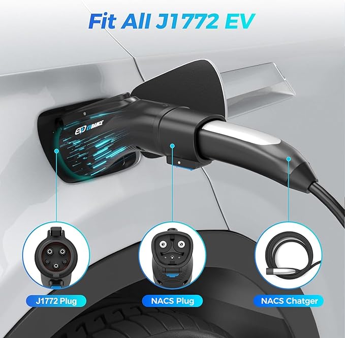 EVDANCE Tesla to J1772 Charger Adapter with Security Lock, Certified High Power 48A & 250V Compatible with All J1772 EVs, Wall & Mobile Chargers