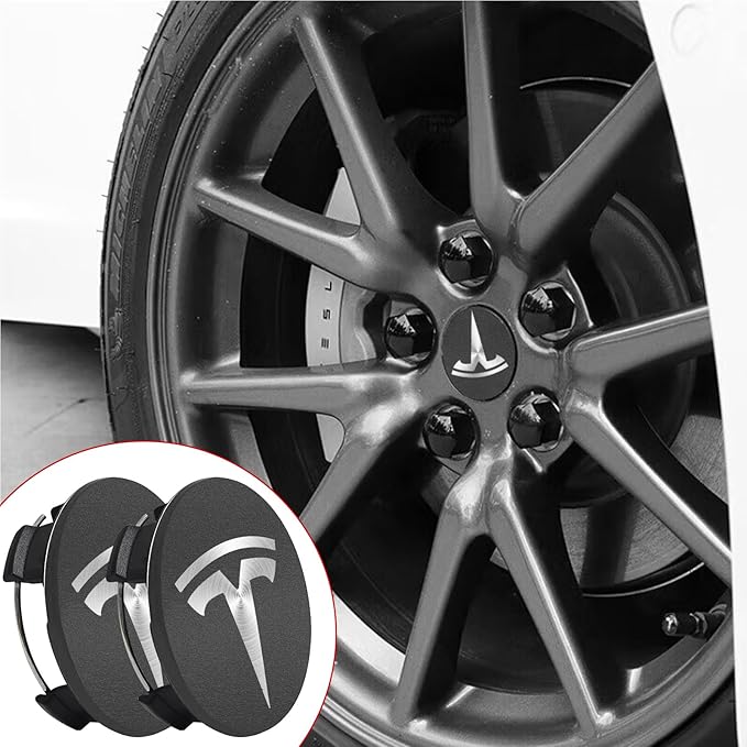 4 Pack Exterior Decoration Wheel Center Cover for Tesla Model 3 Model Y,56mm Hubcaps Wheel Rim Cover Tesla Center Caps Hubcaps+20 Black Lug Nut Covers (Matte Grey+Silver Emblem)