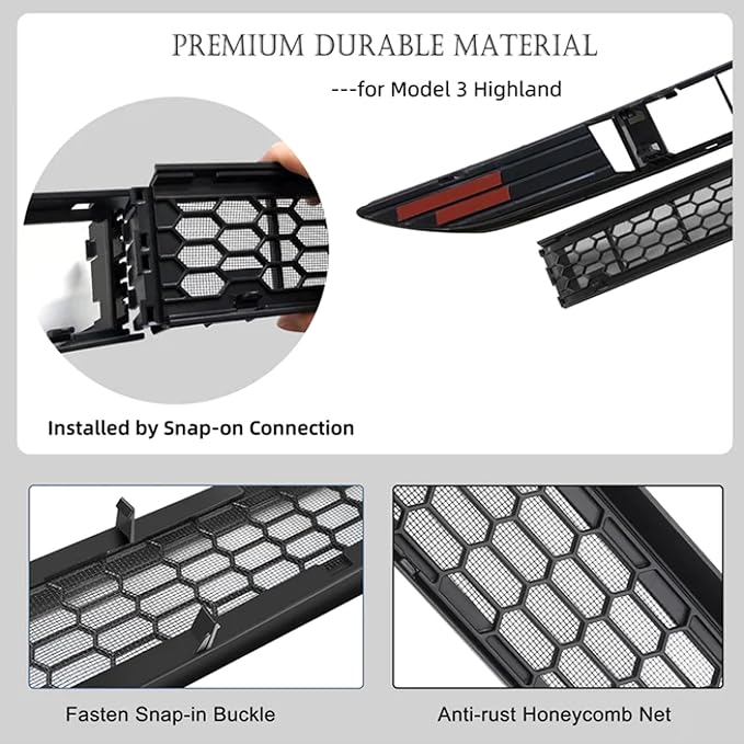 Front Grill Mesh Insert for Tesla Model 3 Highland 2025 2024 Car Lower Bumper Segmented Net, Front Air Inlet Vent Grille Grid Cover Protection Replacement Accessories
