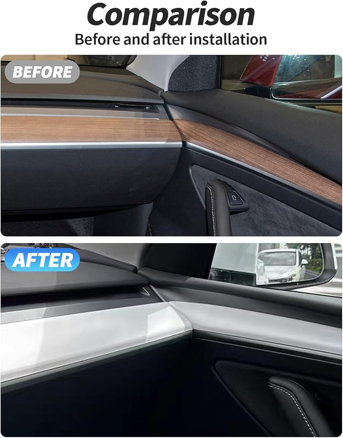 KKTR-CAR Dashboard Cover Wrap and Front Door Inner Armrest Panel Cover Trim Compatible with Tesla Model 3 2021-2023 Model y 2020-2025,NOT for Performance (Glossy White, 4pcs)