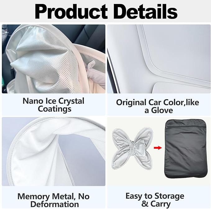 Glass Roof Sunshades for Tesla Model 3 Highland,Heat Reflective Nano Ice Crystal Coatings UV Block Roof Sunshades No Sag Flodable Sunroof Sunshade for Tesla Model 3(2024-2025)