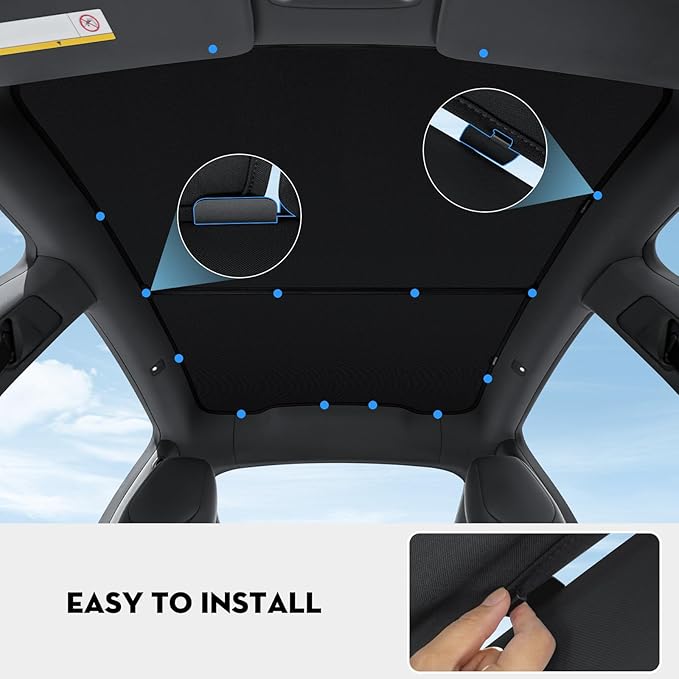 Upgraded 2026 Roof Sunshade for Tesla Model Y Juniper,Double-Layer Sunroof Shade– Non-Sag,Heat Insulation & UV Protection, Compatible with New Model Y 2025-2026 Interior Black (16Pcs Clips)