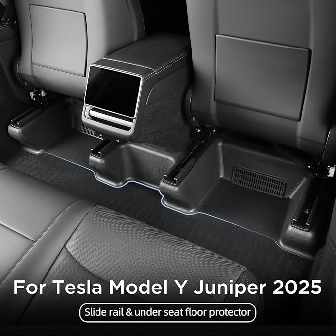 LUCKEASY 9PCS Seat Slide Rail Pad Cover & Under Seat Floor Mat for Tesla Model Y Juniper 2025 2026 Floor Mats Seat Track Scratch-Resistant for Model Y Juniper Accessories TPE Black