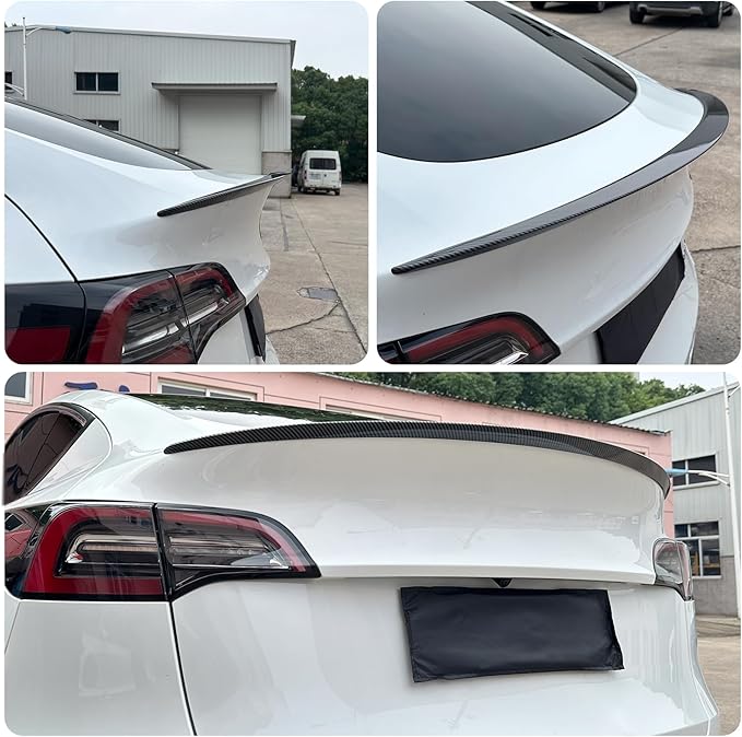 Spoiler Fit for Tesla Model Y 2020-2024, Upgrade ABS Material Rear Spoiler Wing OEM Rear Trunk Lip, Model Y Accessories, Glossy Carbon Fiber