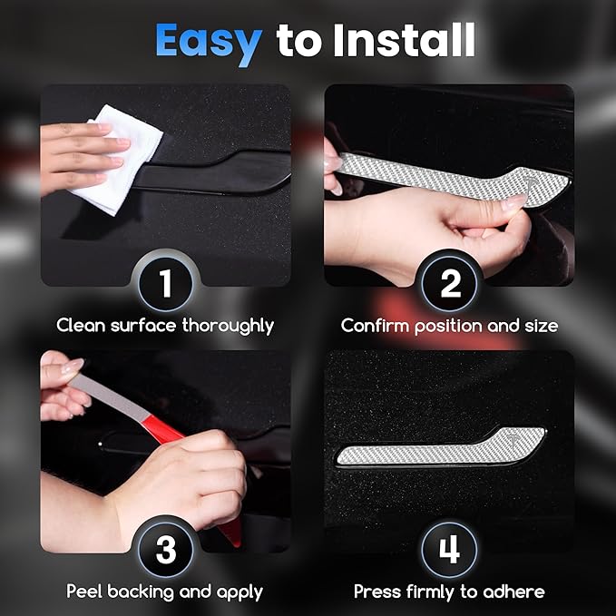 Polwlamks 4 Pack Door Handle Cover Fits Model Y/Model 3, Real Carbon Fiber Handle Cover Sticker, 3D Tesla Door Handle Protector Wrap Covers with 3M Self-Adhesive Backing, Tesla Exterior Accessories
