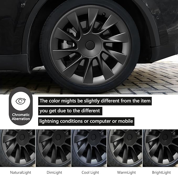 Wheel Rim Protect for Tesla Model Y 20" (2020-2024), Easy-Install Hubcaps Wheel Cover, Scratch-Resistant Car Tire Trim Rings, Stylish Design for Induction Wheels, Matte Black 4Pcs Model Y Accessories