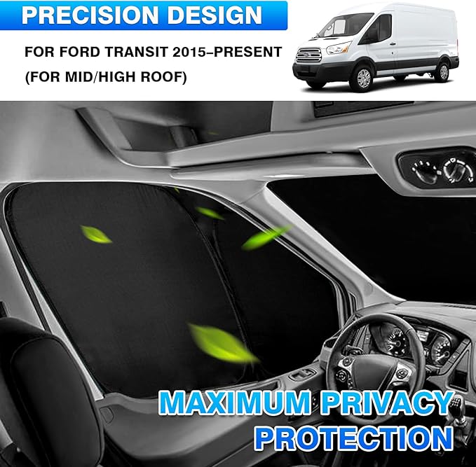 T TGBROS Windshield Sun Shade for Ford Transit 2015-2025 Car Window Shades Thicken UV Block and Blackout Privacy Foldable Sunshades 2PCS Accessories Keep Cool Sun Visor Covers