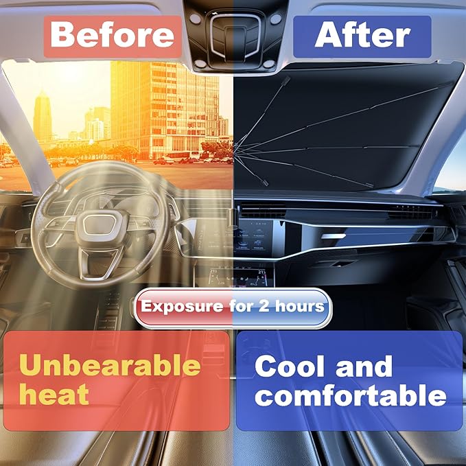 Windshield Sun Shade 2025 Car Accessories 100% Blackout Car Front Windsow Shades Umbrella Automotive Sun Visor Block Heat Insulation Protection (Gry Eyes)