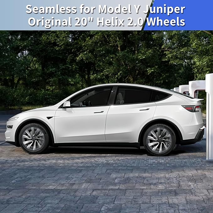 Tesla Model Y Juniper Rim Protector Fit 20" Helix 2.0 Wheels 2025-2026|Wheel Covers 20 inch|ABS Guard Hubcap Cover for Curb Rash Prevention| Model Y Juniper Accessories|Matte Black(Set of 4)