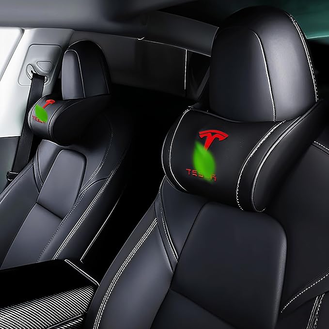 Car Headrest Neck Pillow Support Memory Foam Ergonomic Design Accessory for Driving Seat Fatigue Relief Compatible with Model S X 3 Y & Cybertruck - 1 Piece