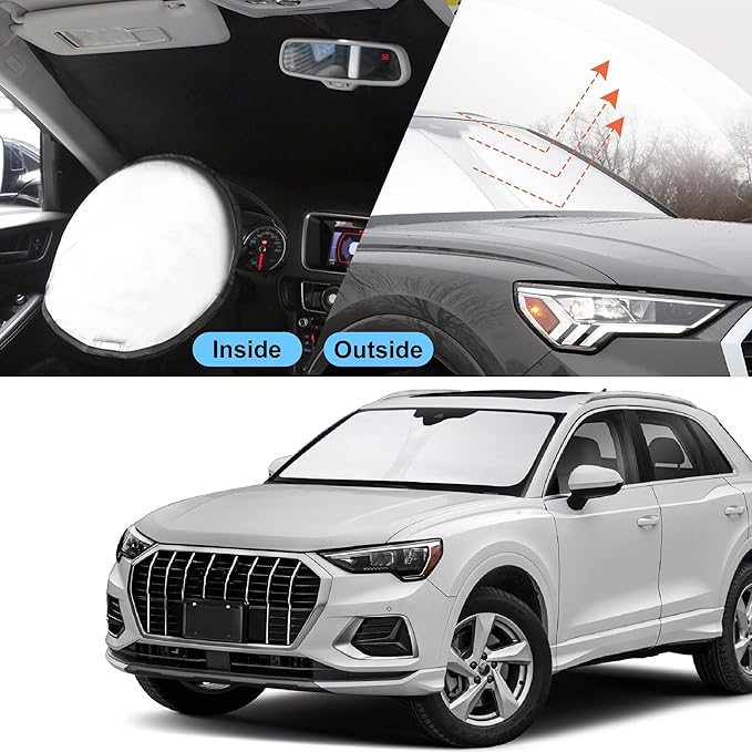 YYCKE Windshield Sun Shade Accessories Compatible with 2019-2024 2025 Q3 for Audi Foldable Sunshade Sun Visor Blocks UV