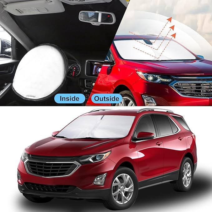 YYCKE Windshield Sun Shade Accessories Compatible with 2018-2024 Chevy Equinox for Chevrolet Foldable Sunshade Sun Visor Blocks UV