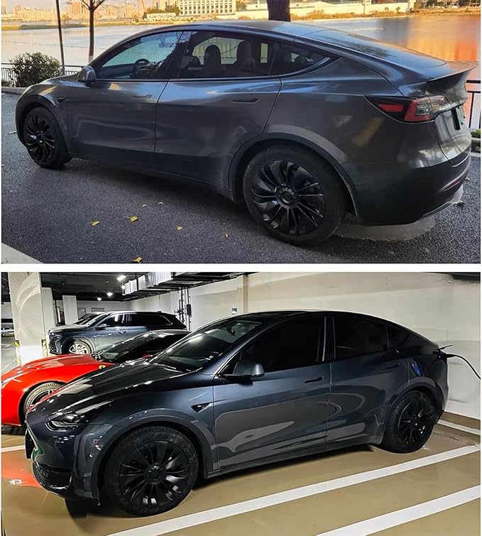 KAVANIC 4PCS Wheel Covers Fits for Model Y 19 inch Multi-Spoke Style, Matte Black ABS Hubcaps Fits for Tesla Y 19" Gemini Wheels 2020-2024, Long Range Support Logo Symmetry Design (RWD/AWD)