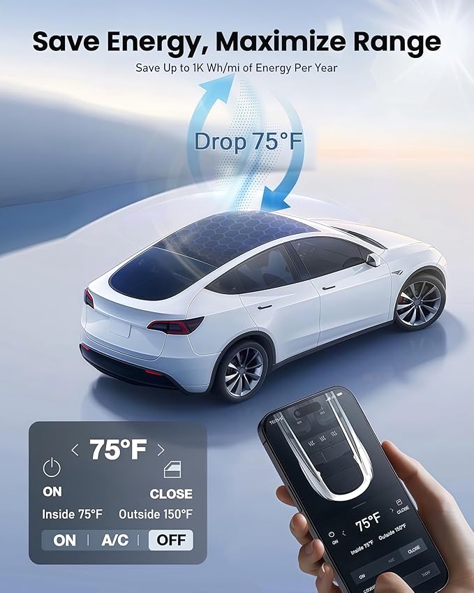 2025 Upgraded Tesla Model Y Sunshade Roof, UPF200+ Roof Sunshade with Storage Bag, No-Sag & No-Gaps Heat Insulation Foldable Glass Roof Sun Shade, Tesla Model Y Accessories MY20-24 Gray