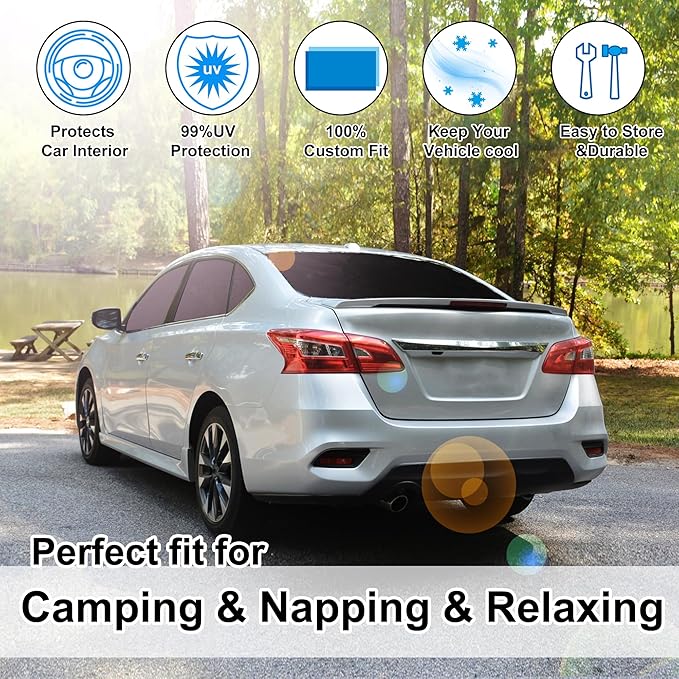 TINGLU Window Shades for Nissan Sentra 2014 2015 2016 2017 2018 2019 Accessories Car Side Full Windows Rear Triangular Windshield Sun Shade Sun UV Rays Privacy Protection for Camping Napping 8PCS
