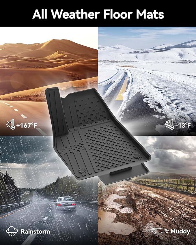 3W Floor Mats Compatible for Tesla New Model Y 2025 2026 Juniper(Not for Standard), TPE All Weather Custom Fit Floor Liner for Model Y, 1st & 2nd Row Set Car Mats, Black