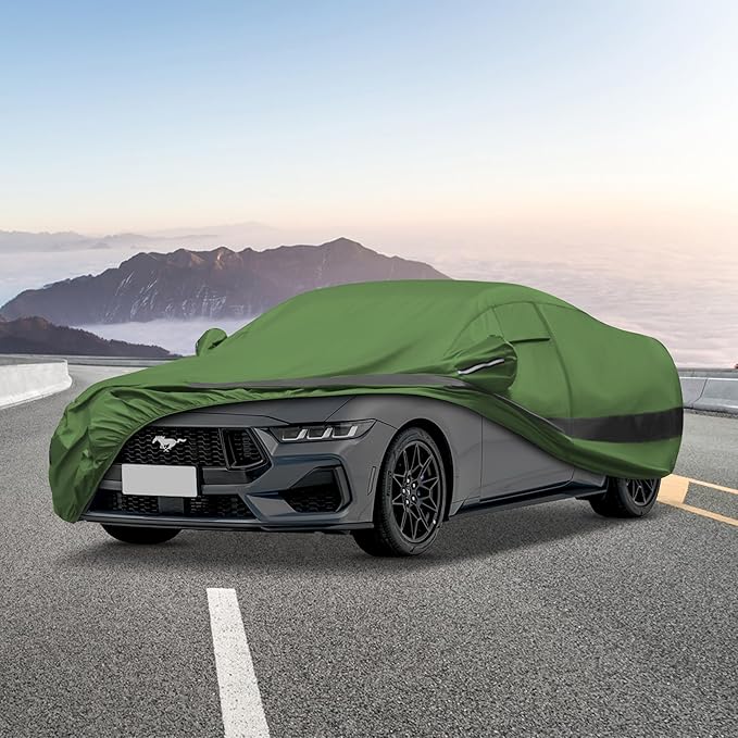 Heavy Duty Outdoor Car Cover Compatible with 1994-2026 Ford Mustang,Waterproof All Weather for Automobiles, Outdoor Full Cover Rain Sun UV Protection with Zipper Cotton