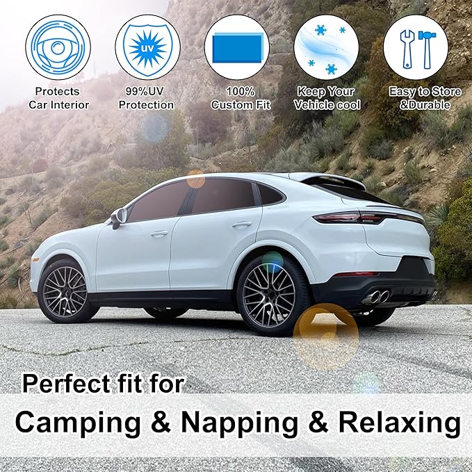 TINGLU Window Shades for Porsche Cayenne 2019-2025 Accessories Car Side Full Windows Rear Triangular Windshield Sun Shade Sun UV Rays & Privacy Protection for Camping,Napping&Relaxing 8PCS